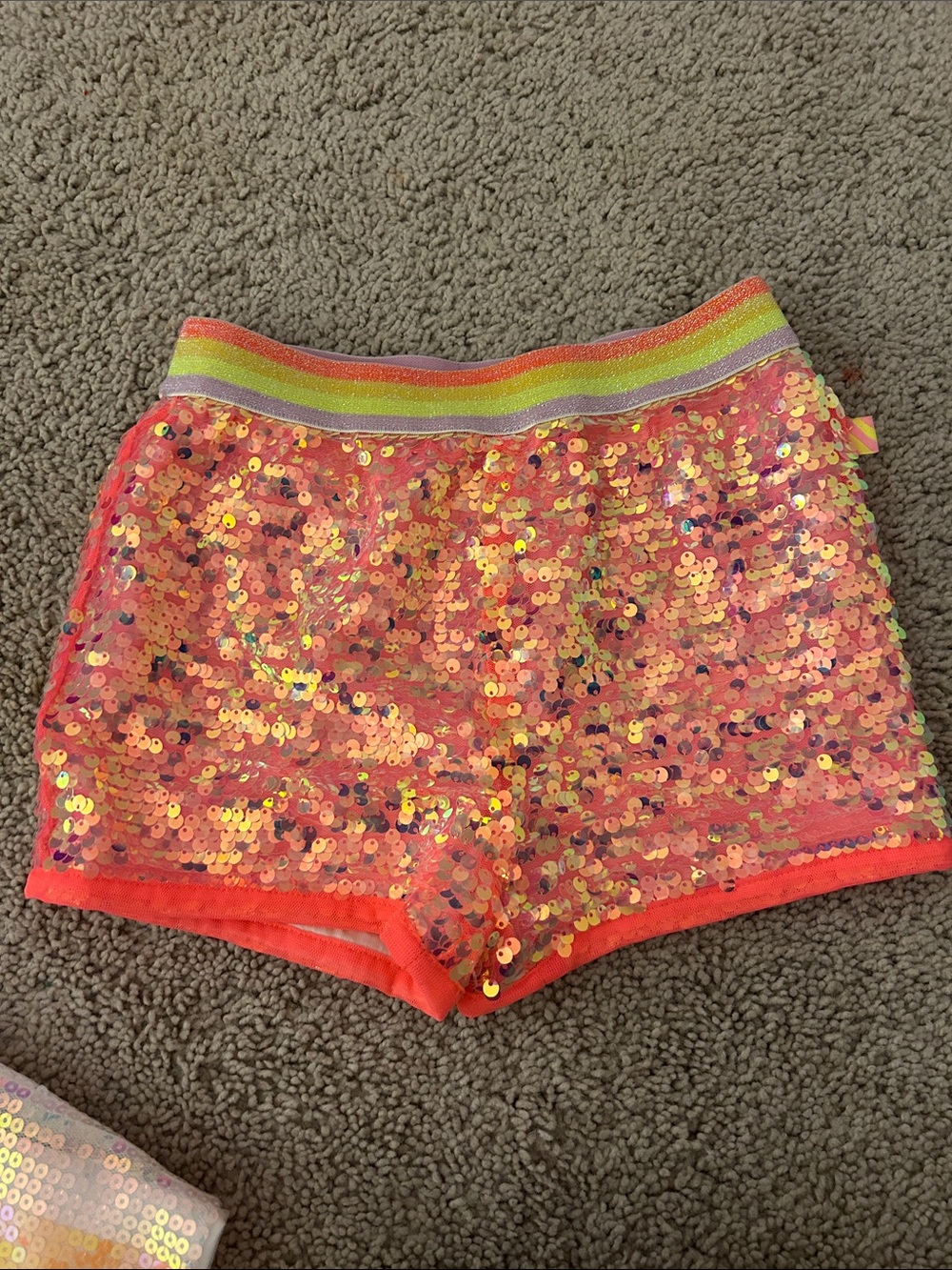 NWOT BILLIE BLUSH Pink Sequin Women's Shorts with Rainbow Waistband